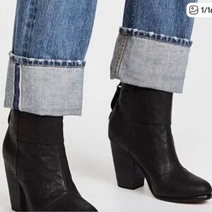 rag & bone Black Leather Block Heel Ankle Boots